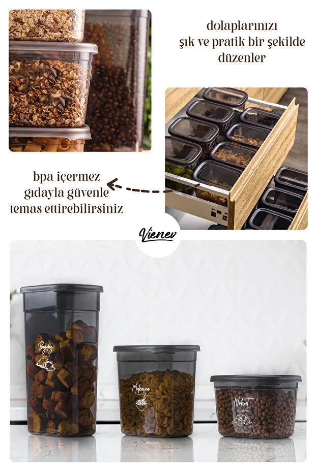 30'lu Peggy Dikdörtgen Saklama Kutusu Seti 6x(1,9 1,5 1,15 0,8 0,4 LİTRE) Serigrafi Etiketli